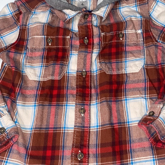 Carter’s Boy Long Sleeve Button Up Plaid Fall Winter Shirt W/Hood Size 6 - Picture 4 of 7